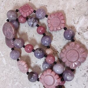 Jay King Pink Rhodochrosite/Chariote Carved Stone Necklace